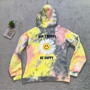 Justify Multicolor Tie-Dye Hoodie with Daisy Accent